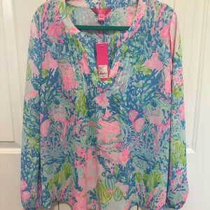 Lilly Pulitzer Pink and Blue Floral Blouse - Colby Tunic Top